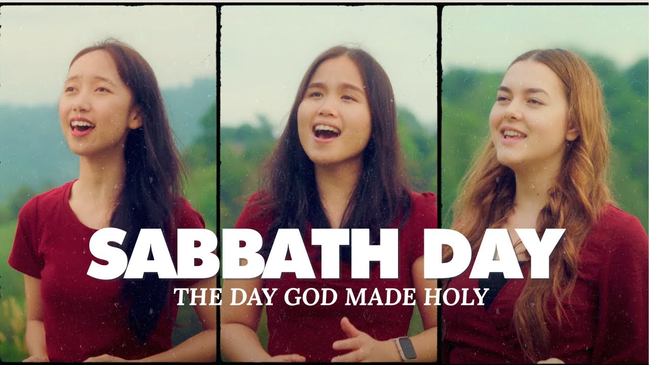 Thumbnail for the music video &ldquo;Sabbath Day&rdquo; — three singers outdoors beneath the words &lsquo;Sabbath Day — The Day God Made Holy&rsquo;