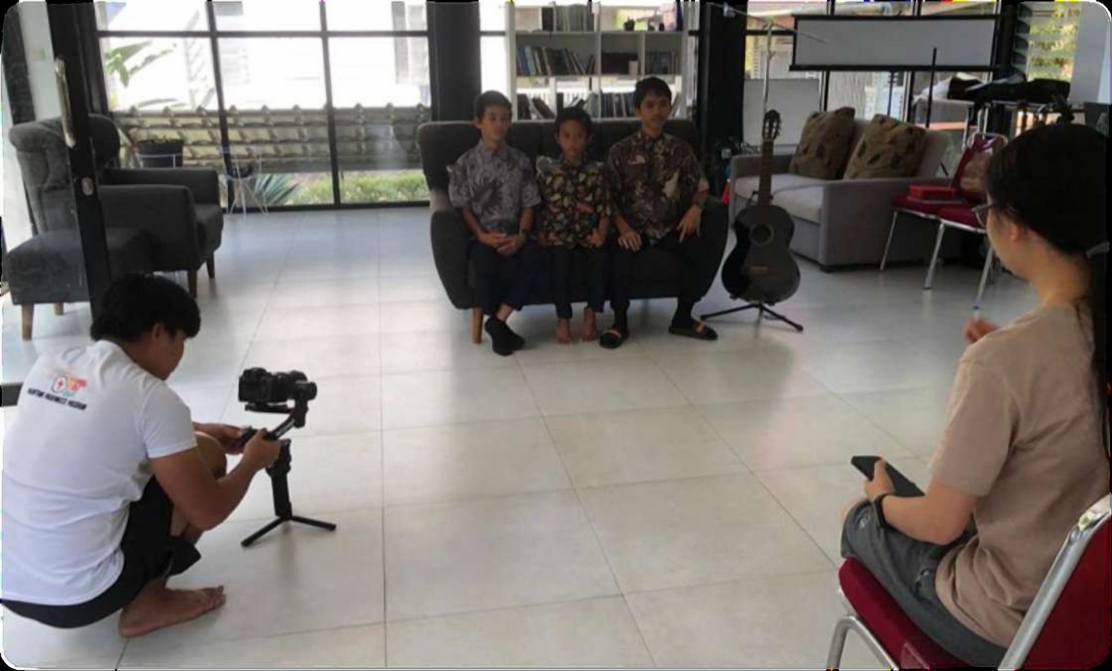 Filming an interview outdoors